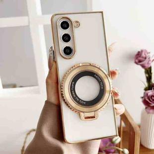 For Samsung Galaxy Z Fold5 5G Plating Fold MagSafe Rotating Holder PC Shockproof Phone Case(Gold)