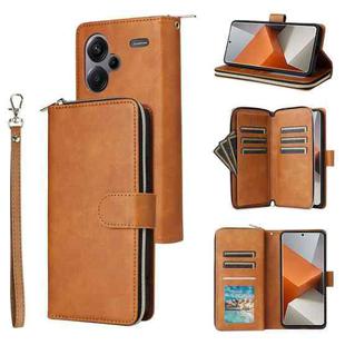 For Xiaomi Redmi Note 13 Pro+ 9 Card Slots Zipper Wallet Bag Leather Phone Case(Brown)