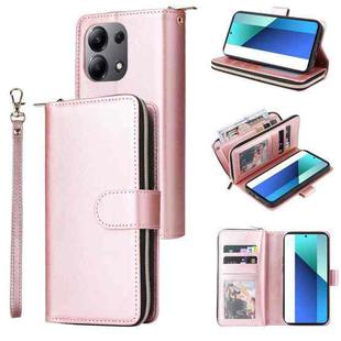 For Xiaomi Redmi Note 13 4G 9 Card Slots Zipper Wallet Bag Leather Phone Case(Rose Gold)