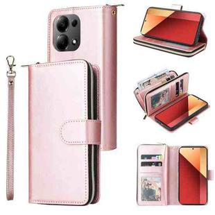 For Xiaomi Redmi Note 13 Pro 4G 9 Card Slots Zipper Wallet Bag Leather Phone Case(Rose Gold)