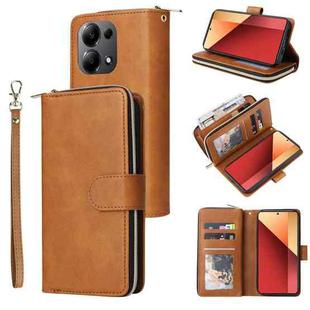 For Xiaomi Redmi Note 13 Pro 4G 9 Card Slots Zipper Wallet Bag Leather Phone Case(Brown)