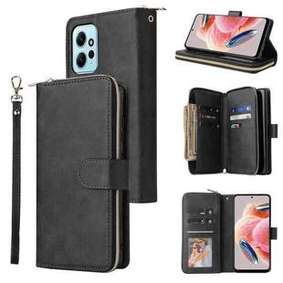 For Redmi Note 12 4G Global 9 Card Slots Zipper Wallet Bag Leather Phone Case(Black)