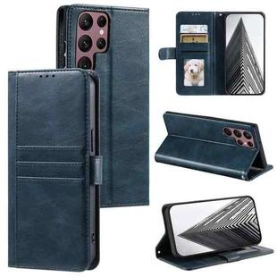 For Samsung Galaxy S22 Ultra 5G Simple 6-Card Wallet Leather Phone Case(Navy Blue)