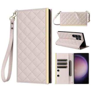 For Samsung Galaxy S24 Ultra 5G Crossbody Rhombic Sucker Leather Phone Case(White)