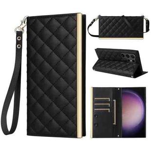 For Samsung Galaxy S24 Ultra 5G Crossbody Rhombic Sucker Leather Phone Case(Black)