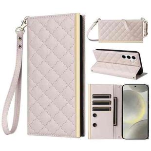 For Samsung Galaxy S24 / S25 5G Crossbody Rhombic Sucker Leather Phone Case(White)