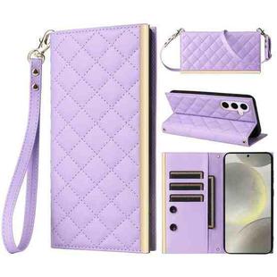 For Samsung Galaxy S24+ 5G Crossbody Rhombic Sucker Leather Phone Case(Purple)