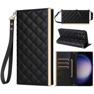 For Samsung Galaxy S23+ 5G Crossbody Rhombic Sucker Leather Phone Case(Black)