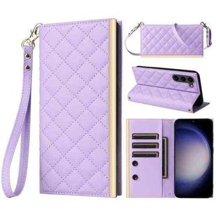 For Samsung Galaxy S23+ 5G Crossbody Rhombic Sucker Leather Phone Case(Purple)