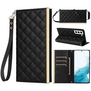 For Samsung Galaxy S22+ 5G Crossbody Rhombic Sucker Leather Phone Case(Black)