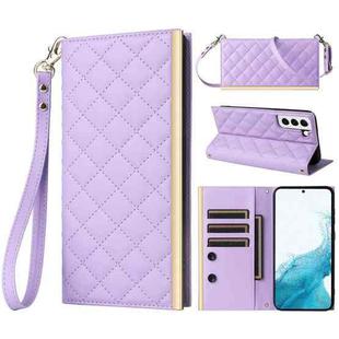 For Samsung Galaxy S22+ 5G Crossbody Rhombic Sucker Leather Phone Case(Purple)