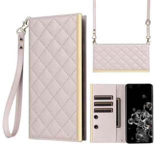 For Samsung Galaxy S20 Ultra Crossbody Rhombic Sucker Leather Phone Case(White)