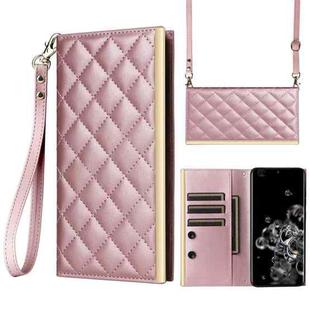 For Samsung Galaxy S20 Ultra Crossbody Rhombic Sucker Leather Phone Case(Rose Gold)