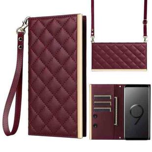 For Samsung Galaxy S9 Crossbody Rhombic Sucker Leather Phone Case(Claret)