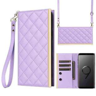 For Samsung Galaxy S9 Crossbody Rhombic Sucker Leather Phone Case(Purple)