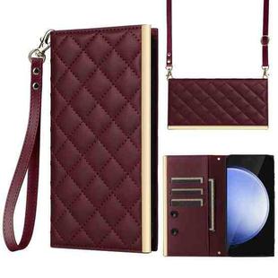 For Samsung Galaxy S24 FE 5G Crossbody Rhombic Sucker Leather Phone Case(Claret)