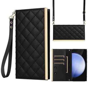 For Samsung Galaxy S24 FE 5G Crossbody Rhombic Sucker Leather Phone Case(Black)