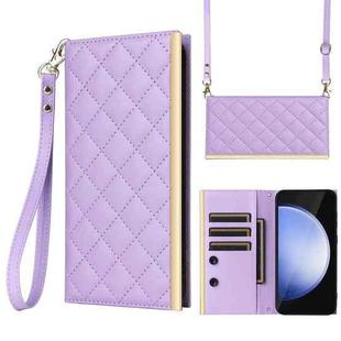 For Samsung Galaxy S24 FE 5G Crossbody Rhombic Sucker Leather Phone Case(Purple)