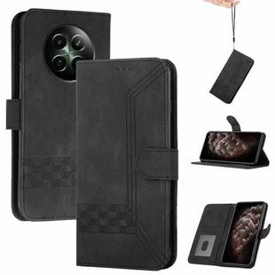 For Realme 12 5G Global Cubic Skin Feel Flip Leather Phone Case(Black)