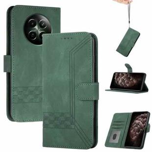 For Realme 12 5G Global Cubic Skin Feel Flip Leather Phone Case(Green)