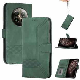 For Realme 12+ 5G Global Cubic Skin Feel Flip Leather Phone Case(Green)