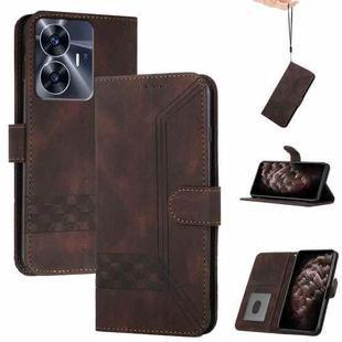 For Realme C55 4G Global/Narzo N55 Cubic Skin Feel Flip Leather Phone Case(Brown)