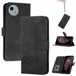 For Sharp Aquos wish5 Cubic Skin Feel Flip Leather Phone Case(Black)