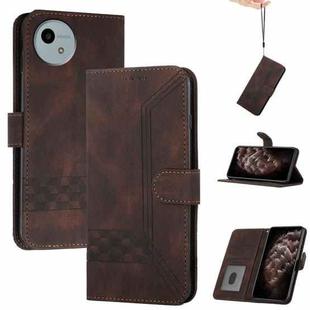 For Sharp Aquos wish5 Cubic Skin Feel Flip Leather Phone Case(Brown)