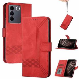 For vivo V27 5G Global/V27 Pro 5G Global Cubic Skin Feel Flip Leather Phone Case(Red)