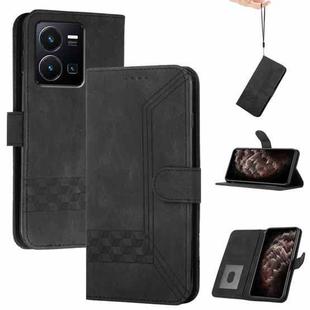 For vivo Y35 4G Global/Y22s 4G Global Cubic Skin Feel Flip Leather Phone Case(Black)