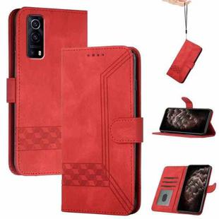 For vivo Y72 5G/iQOO Z3/Y52 5G Cubic Skin Feel Flip Leather Phone Case(Red)