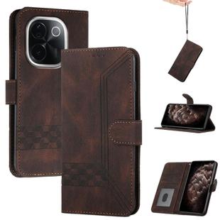 For vivo iQOO Z9s Pro / T3 Pro 5G India Cubic Skin Feel Flip Leather Phone Case(Brown)