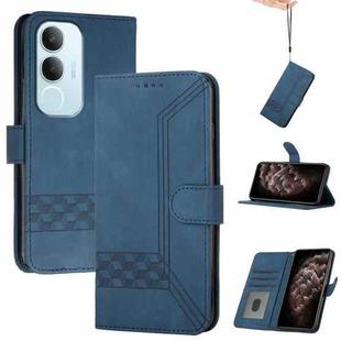 For vivo Y19s Global Cubic Skin Feel Flip Leather Phone Case(Blue)