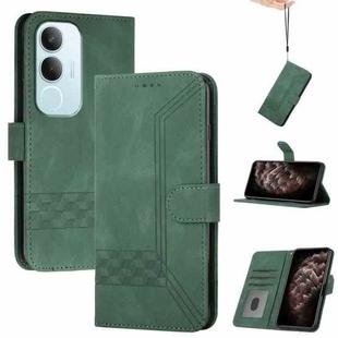 For vivo Y19s Global Cubic Skin Feel Flip Leather Phone Case(Green)