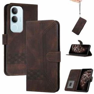 For vivo Y19s Global Cubic Skin Feel Flip Leather Phone Case(Brown)