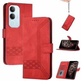 For vivo Y19s Global Cubic Skin Feel Flip Leather Phone Case(Red)