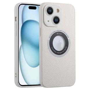 For iPhone 15 Plus Litchi Texture MagSafe TPU Full Coverage Shockproof Phone Case(White)