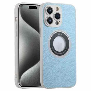 For iPhone 15 Pro Max Litchi Texture MagSafe TPU Full Coverage Shockproof Phone Case(Blue)