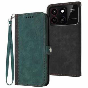 For ZTE Blade A55 / A35 Side Buckle Double Fold Hand Strap Leather Phone Case(Dark Green)