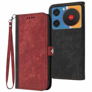 For ZTE nubia Music Side Buckle Double Fold Hand Strap Leather Phone Case(Red)