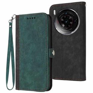 For ZTE nubia Z50S Pro Side Buckle Double Fold Hand Strap Leather Phone Case(Dark Green)