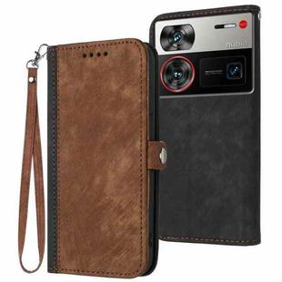 For ZTE nubia Z60 Ultra Side Buckle Double Fold Hand Strap Leather Phone Case(Brown)