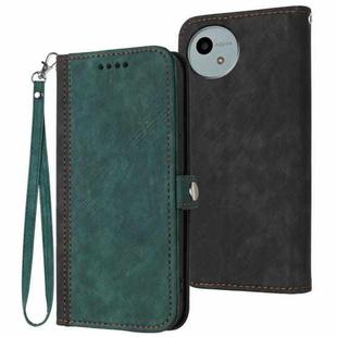 For Sharp Aquos wish5 Side Buckle Double Fold Hand Strap Leather Phone Case(Dark Green)