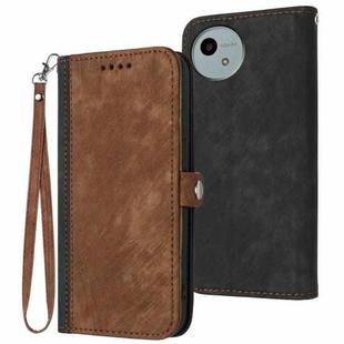 For Sharp Aquos wish5 Side Buckle Double Fold Hand Strap Leather Phone Case(Brown)