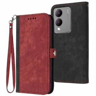 For vivo Y17s 4G Global/Y28 5G India Side Buckle Double Fold Hand Strap Leather Phone Case(Red)