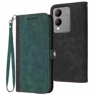 For vivo Y17s 4G Global/Y28 5G India Side Buckle Double Fold Hand Strap Leather Phone Case(Dark Green)
