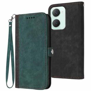 For vivo Y03 4G Global Side Buckle Double Fold Hand Strap Leather Phone Case(Dark Green)
