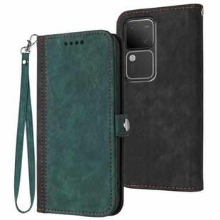 For vivo V30 5G Global/V30 Pro 5G Global Side Buckle Double Fold Hand Strap Leather Phone Case(Dark Green)