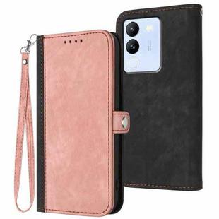 For vivo V30 Lite 5G Global Side Buckle Double Fold Hand Strap Leather Phone Case(Pink)