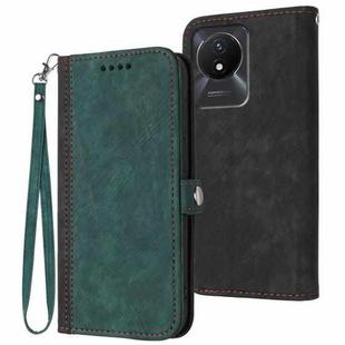 For vivo Y02A 4G/Y02 4G/Y11 2023/Y02t Side Buckle Double Fold Hand Strap Leather Phone Case(Dark Green)